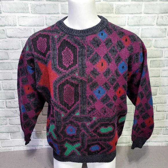 Vintage 80s Gala Daniele‎ Vignozzi Italy Mens XL New Wave Geo Pattern Sweater - Picture 1 of 5